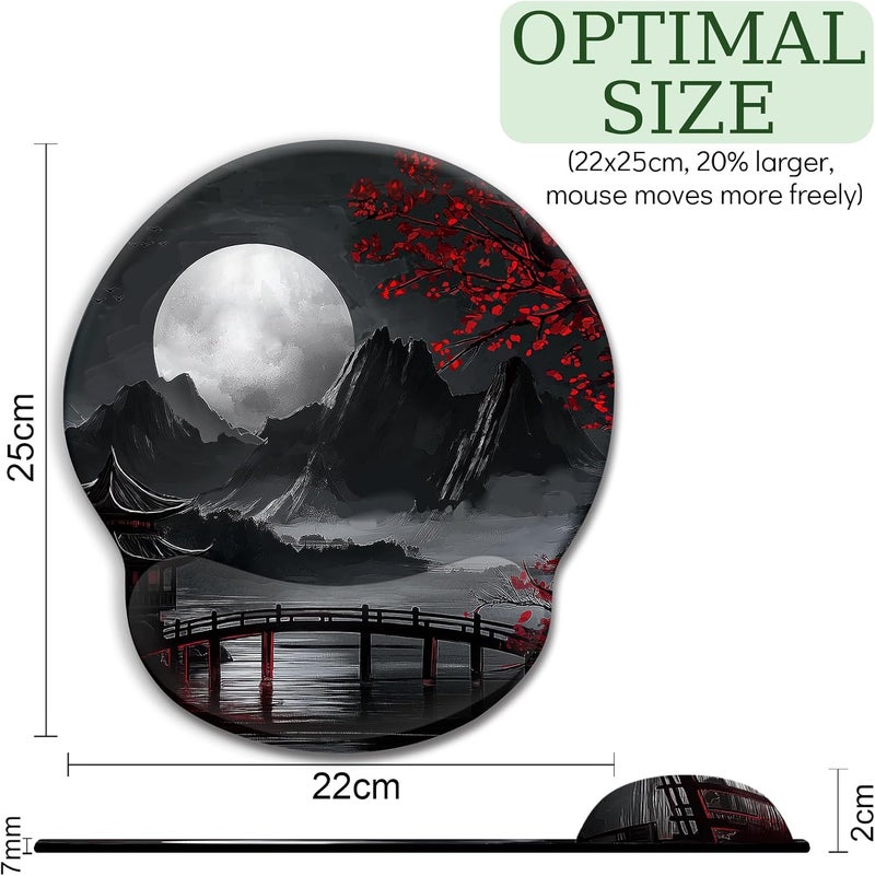 LIMKRIAN Japanese Mouse Pad with Wrist Rest, Full Moon Ergonomic Mouse Pad Wrist Support with Non-Slip Pain Relief PU Base, Funny Computer Mousepad, Japanese Style Office Home Desk Accessories Decor - Image 4